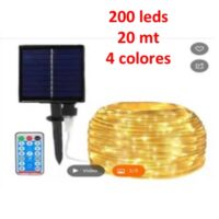 Cadena de luces 200 Leds, 20 metros con panel solar y control remoto, 4 colores